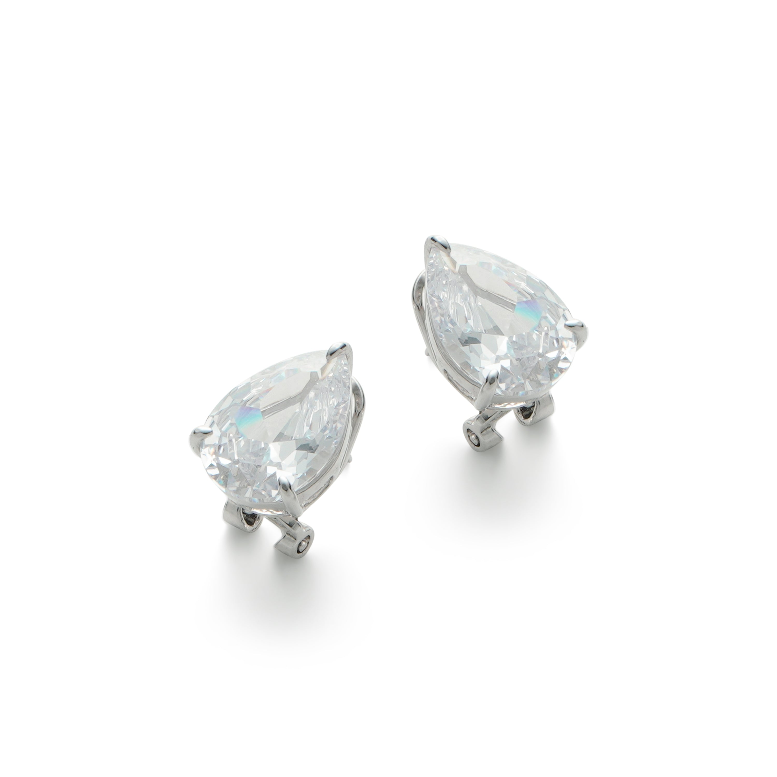 RSNY water drop shape diamond stud earrings - RSNY R2131A 铜镀铑/银耳针 约13*19*8mm 钻石型设计元素/通勤款几何造型/精致感细节处理/纯手工镶嵌技艺