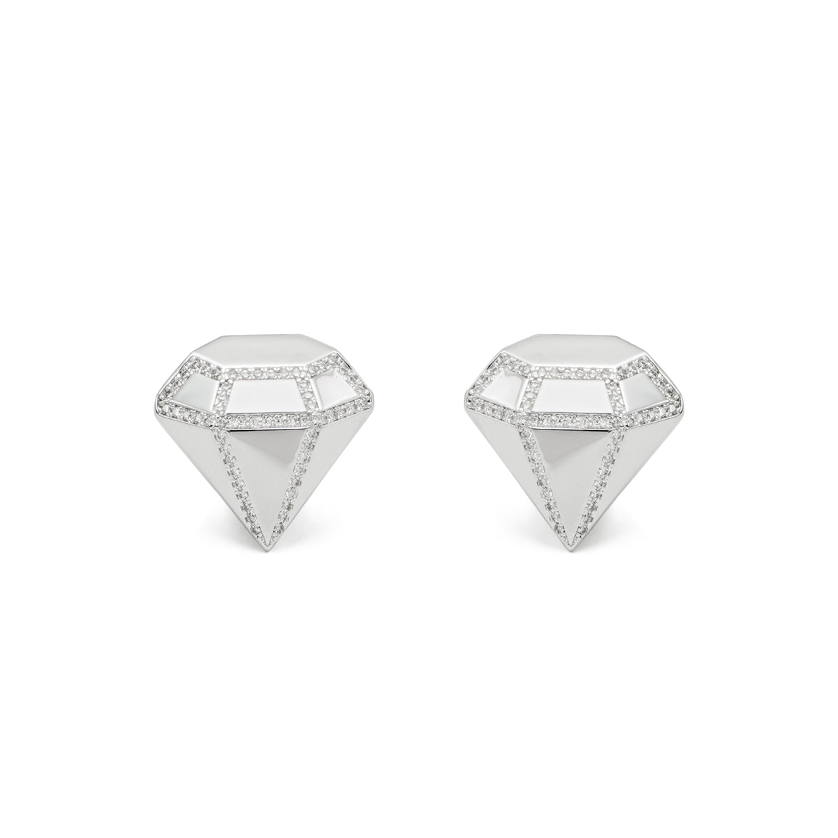 RSNY three-dimensional drill stud earrings - RSNY R2088A Copper Rhodium Plated/S925 Tremella Needle/Cubic Zirconia Weight: 7.8g Size: 20 * 5 * 20mm Diamond design elements/sterling silver high-quality ear needles/pure manual inlay skills/mirror-grade precision polishing/lightweight brand craftsmanship