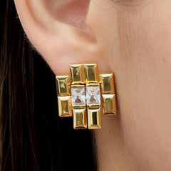 RSNY princess square splicing stud earrings