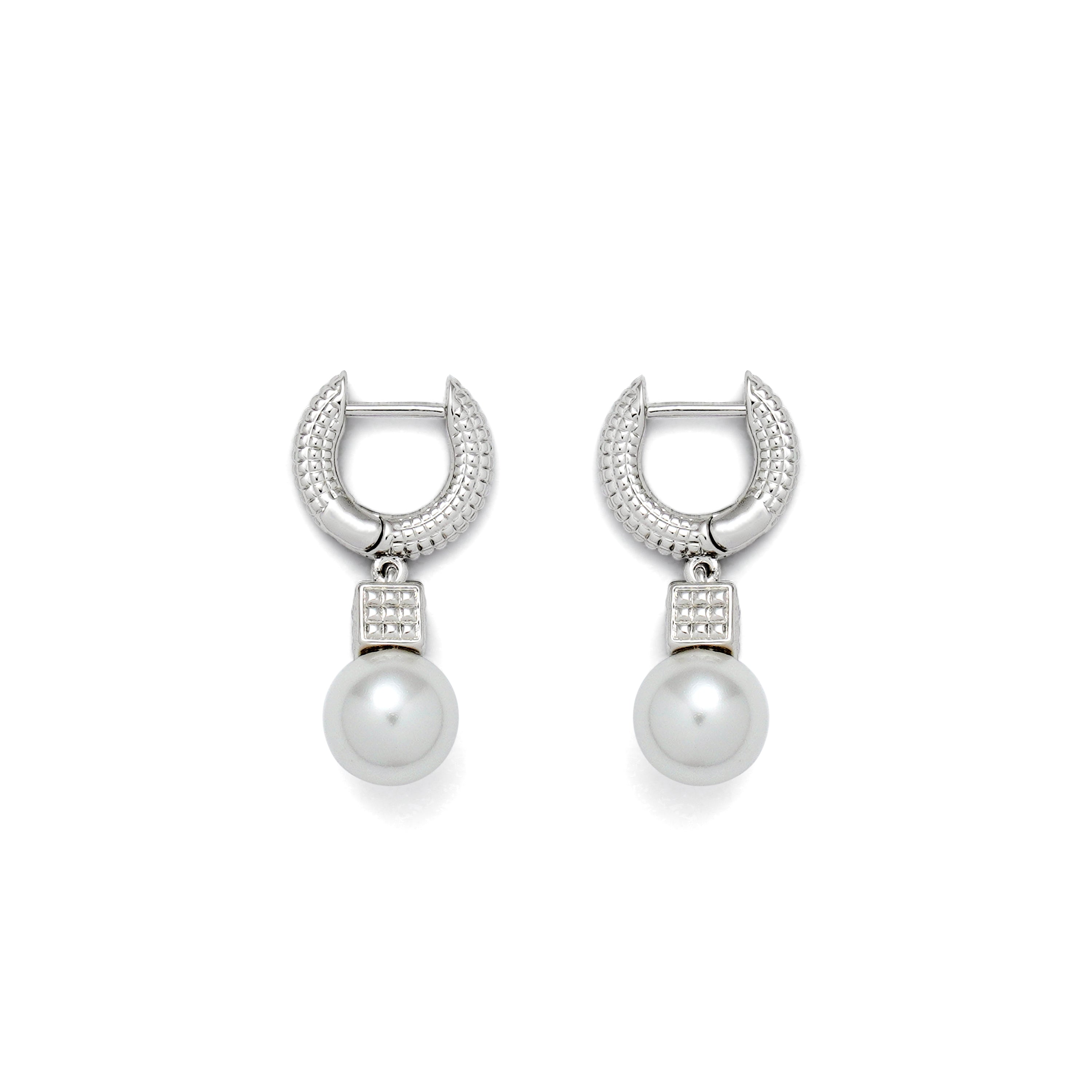 RSNY diamond pattern pearl earrings