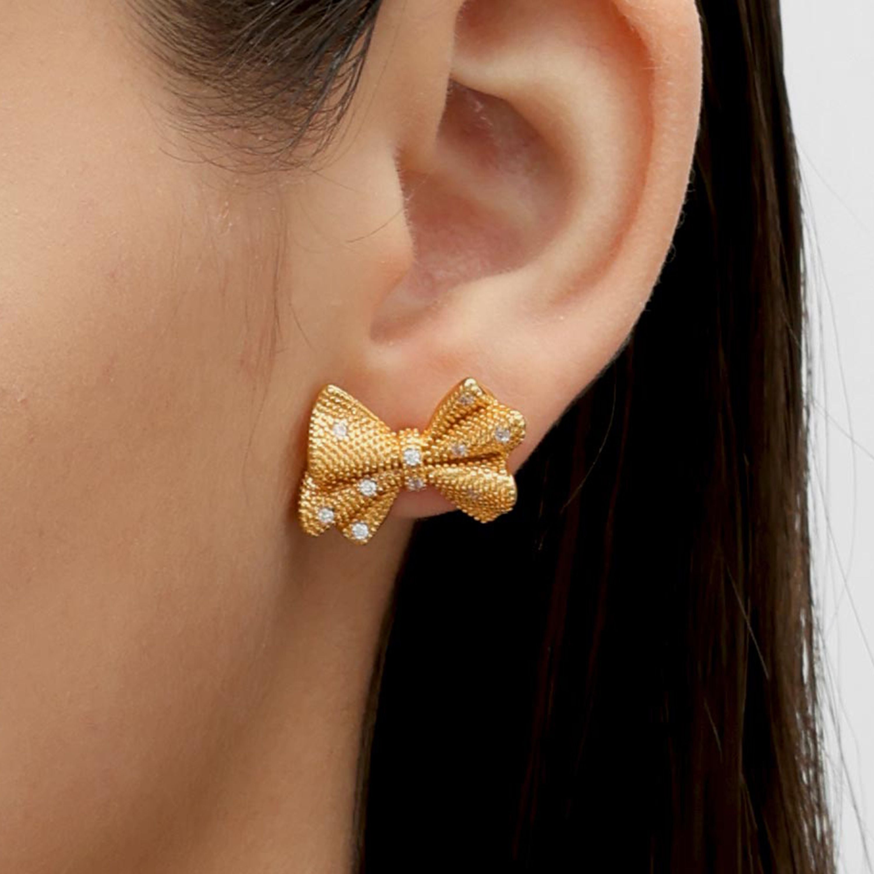 RSNY shiny bow stud earrings