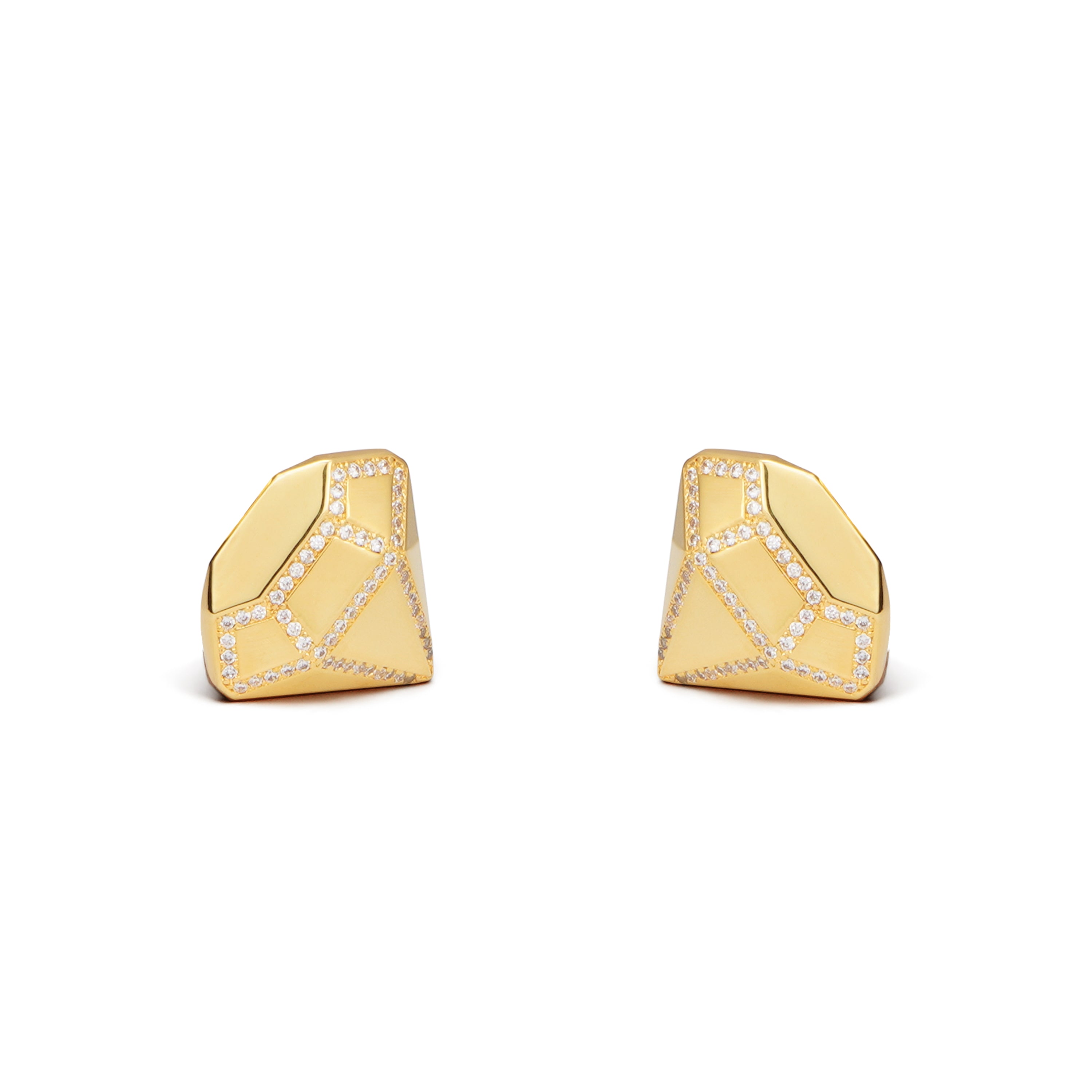 RSNY three-dimensional drill stud earrings - RSNY R2088B 铜镀金/S925银耳针/立方氧化锆 重量:7.8g 约20*5*20mm 钻石型设计元素/纯银高品质耳针/纯手工镶嵌技艺/镜面级精工抛光/轻量化品牌工艺