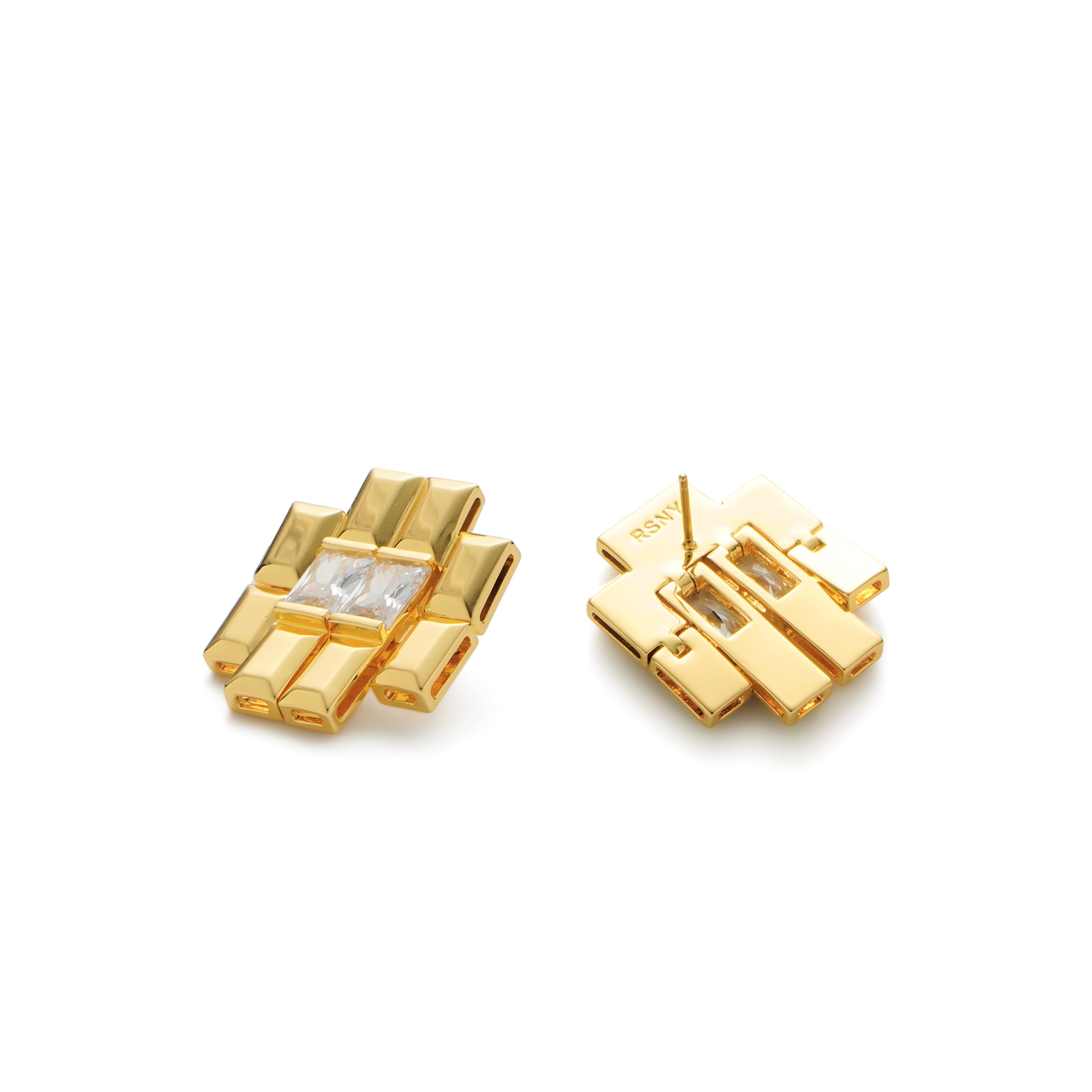 RSNY princess square splicing stud earrings