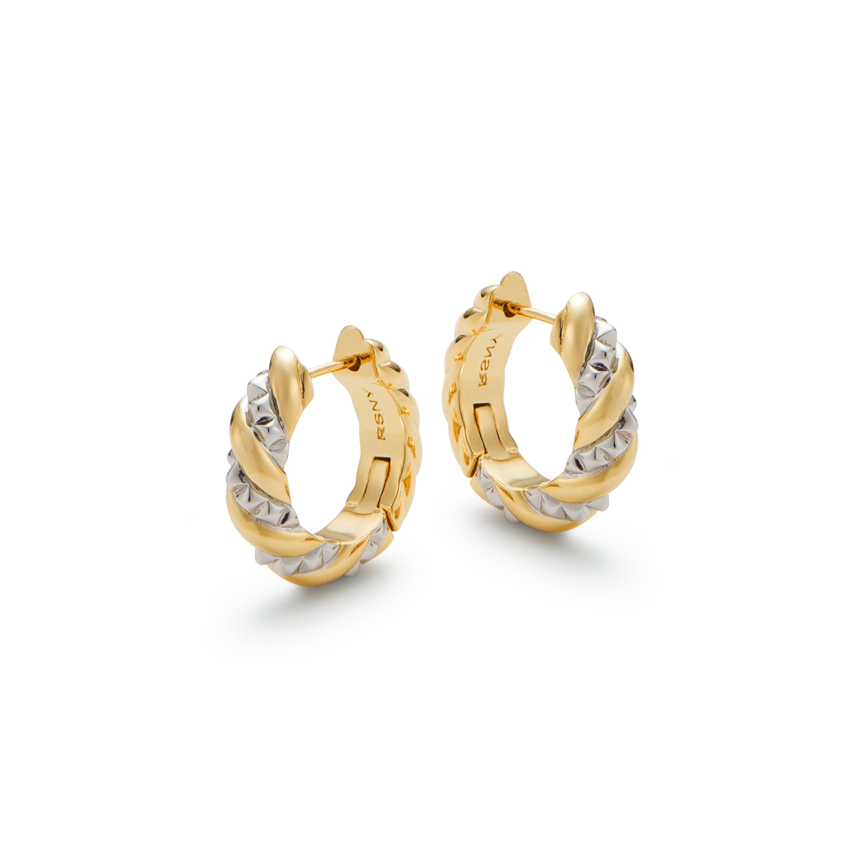 RSNY thick double strand earrings - RSNY R2043A Copper Plated Rhodium/Copper Plated Gold Weight: 10g Size: 20 * 6 * 20mm Diamond pattern design elements/two-color luxury grade electroplating/fashion geometric modeling/mirror grade Seiko polishing/lightweight brand craftsmanship