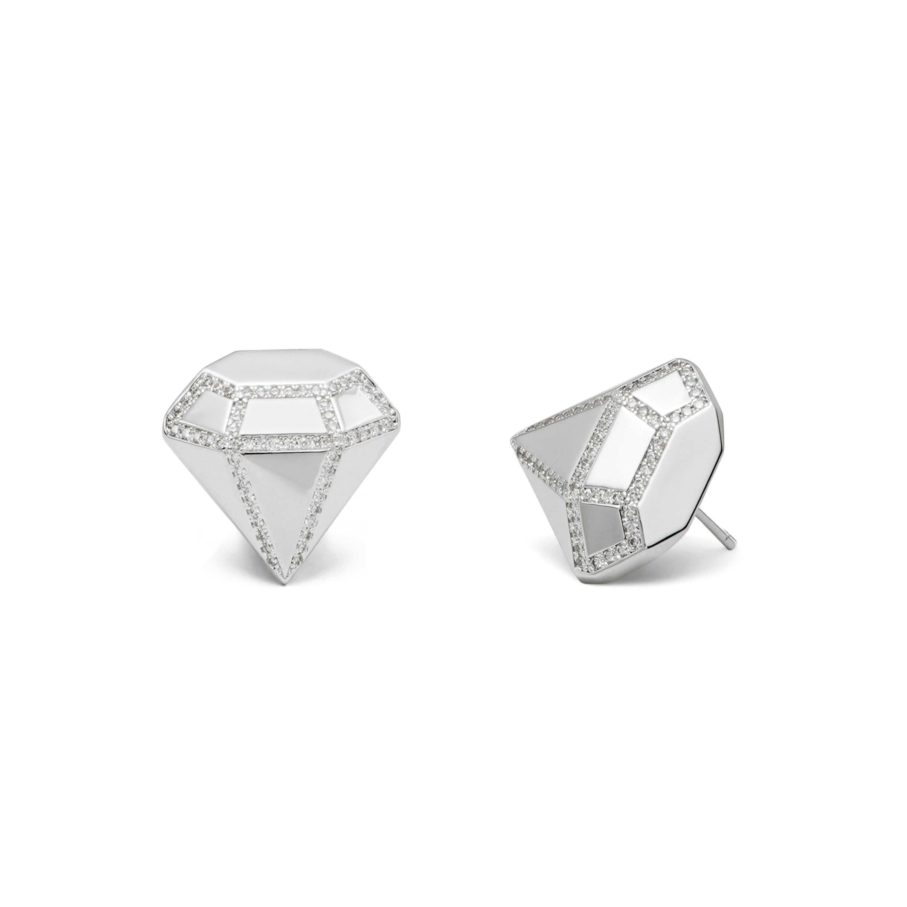 RSNY three-dimensional drill stud earrings - RSNY R2088A Copper Rhodium Plated/S925 Tremella Needle/Cubic Zirconia Weight: 7.8g Size: 20 * 5 * 20mm Diamond design elements/sterling silver high-quality ear needles/pure manual inlay skills/mirror-grade precision polishing/lightweight brand craftsmanship