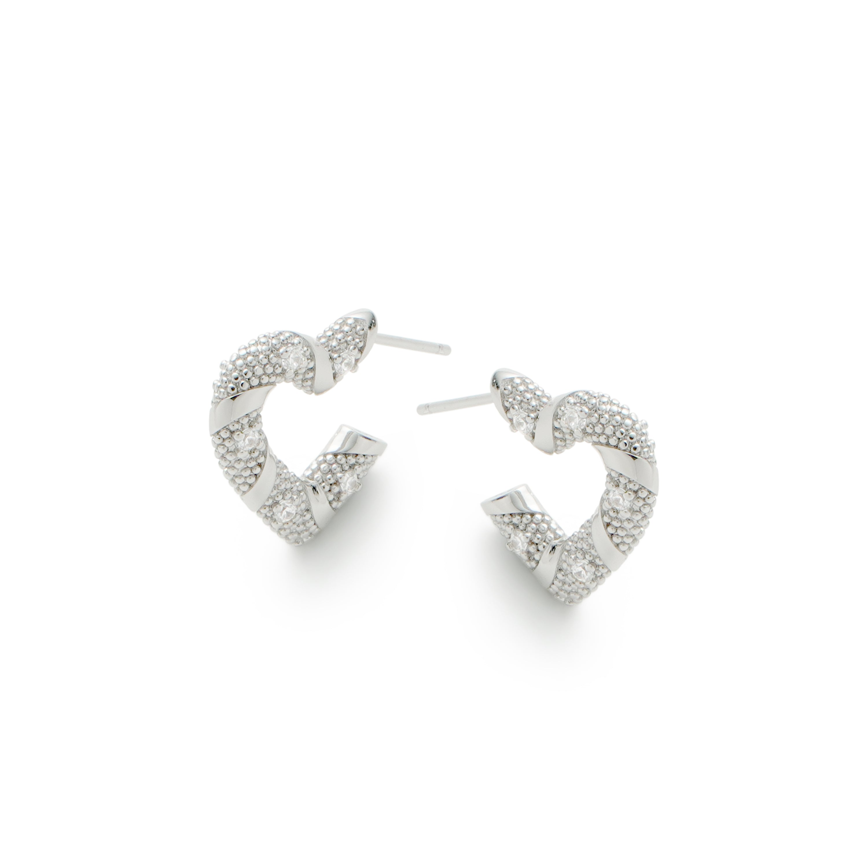 RSNY winding love stud earrings - RSNY R2185A 铜镀铑/银耳针 约18*16*4mm 钻石纹设计元素/爱心型设计元素/时尚感几何造型/纯银高品质耳针