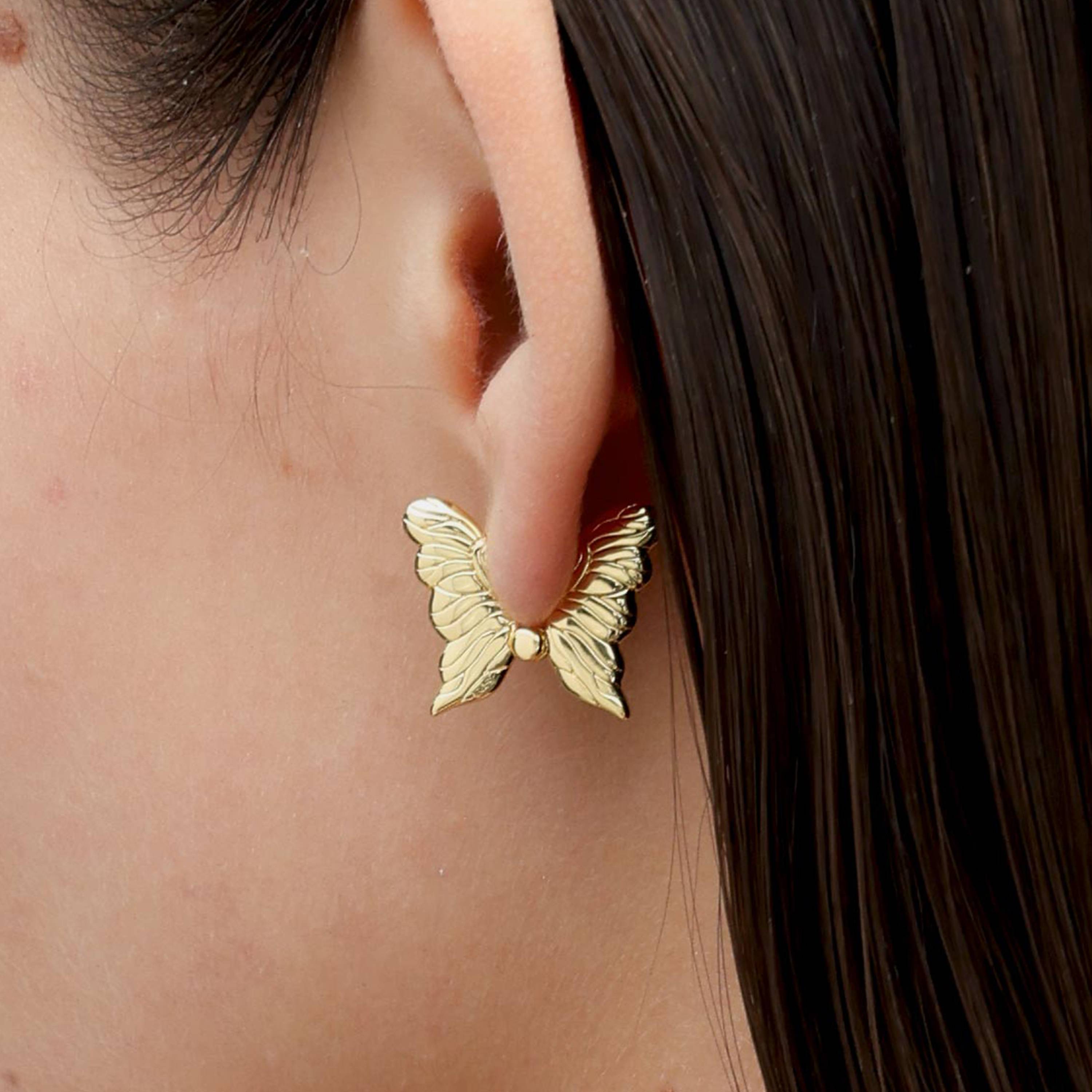 RSNY Textured Butterfly Earrings - RSNY R2175B 铜镀金/银耳针 约18*24*3mm 时尚感几何造型/镜面级精工抛光/纯手工精雕工艺/精致感细节处理