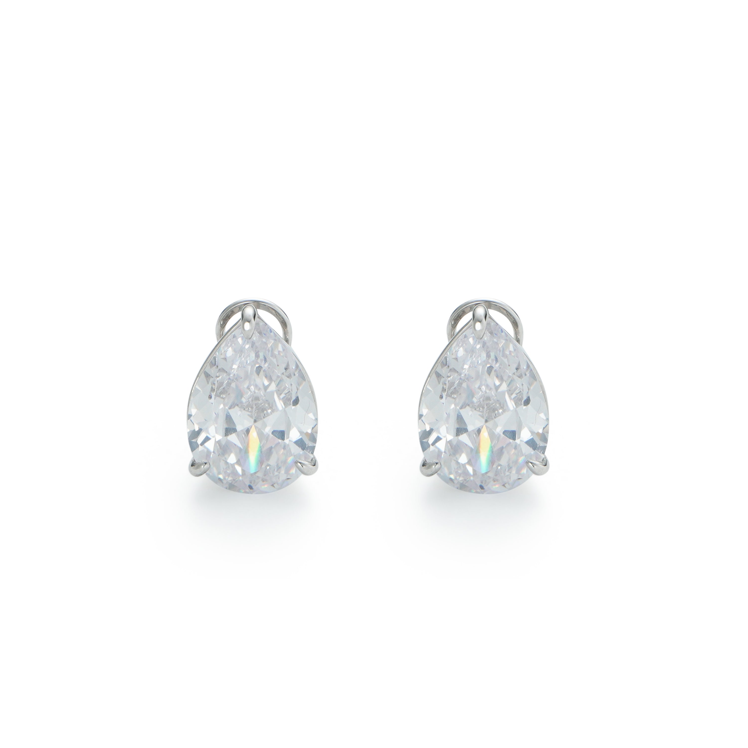 RSNY water drop shape diamond stud earrings - RSNY R2131A 铜镀铑/银耳针 约13*19*8mm 钻石型设计元素/通勤款几何造型/精致感细节处理/纯手工镶嵌技艺